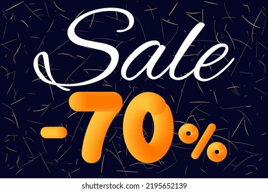 70 percent sale, discount banner 3d. Special exclusive offer, low price tag, advertising, promotion promo. Favorable percentage, gift bonus, last chance, sale. Festive event with confetti background.