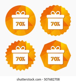 70 percent sale gift box tag sign icon.