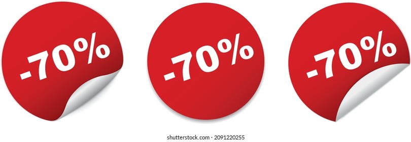 -70 Percent Sale - red round sticker vector banner on white background	
