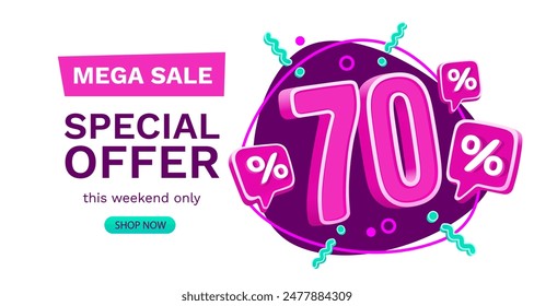 70 percent Special offer mega sale, Check and gift box. Sale banner and poster. Vector illustration.