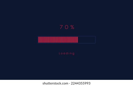 70% cargando barra de progreso, carga roja y procesando diseño de barra de menú. diseño vectorial de niveles de descarga rojos.