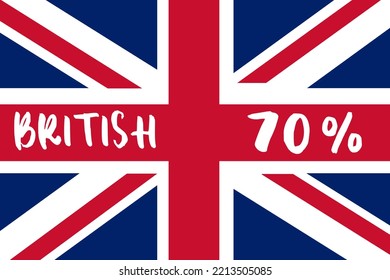 70% percentage British Color Flag. Blue, red and white color. Banner template design for social media and website. Vector modern minimalist art illustration. Rectangular shape.
