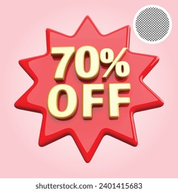 70 Percentage Off Sale Discount Number Red 3D