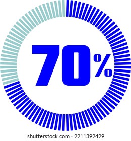 70 Porcentaje con gráfico circular redondeado. Concepto económico, médico, deportivo y de velocidad