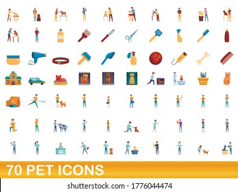 70 pet icons set. Cartoon illustration of 70 pet icons vector set isolated on white background