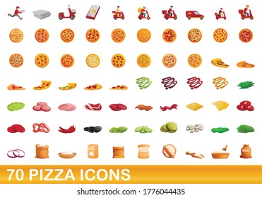 70 pizza icons set. Cartoon illustration of 70 pizza icons vector set isolated on white background