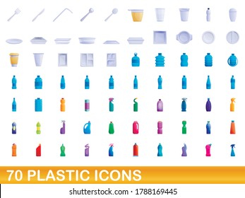 70 plastic icons set. Cartoon illustration of 70 plastic icons vector set isolated on white background