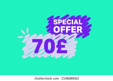 70 Pound OFF Sale Discount banner shape template. Super Sale 70 Special offer badge end of the season sale coupon bubble icon. Modern concept design. Discount offer price tag vector illustration.