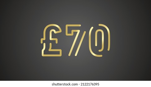 70 Pound Sterling internet website promotion sale offer big sale and super sale coupon code golden £70 discount gift voucher coupon black background