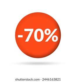 70% price off sticker, badge or label set. 70 percent sale. Discount tag or icon design. Vector illustration.