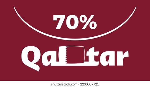 70% Qatar sign label vector art illustration, white font, top view. perfect for backgrounds, social media, design needs and more