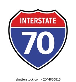 70 route sign icon. Vector road 70 highway interstate American freeway us California route symbol