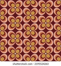 70 s seamless pattern. Retro flower geometric seamless background in seventies style. Groovy scrapbook paper. Yellow, orange, brown, pink vintage colors vector pattern