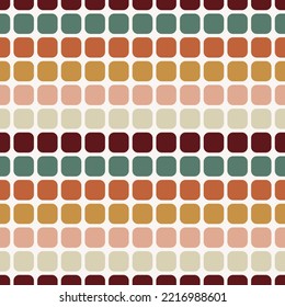 70 s seamless pattern. Retro colorful geometric square seamless background in seventies style. Groovy scrapbook paper. Yellow, orange, brown, green vintage colors vector pattern