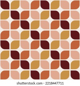 70s nahtloses Muster. Retro geometrischer, nahtloser Hintergrund im Stil der 70er Jahre. Groovy Scrapbook-Papier. Gelbe, orangefarbene, braune Vintage-Farben, Vektormuster