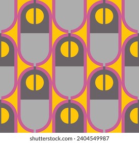 70 s seamless pattern. Retro geometric seamless background in seventies style. Groovy scrapbook paper. Yellow, gray, brown vintage colors vector pattern