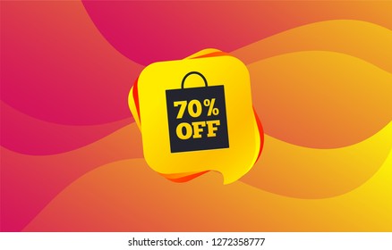 70% sale bag tag sign icon. Discount symbol. Special offer label. Wave background. Abstract shopping banner. Template for design. Vector