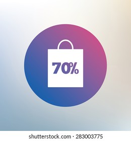 70% sale bag tag sign icon. Discount symbol. Special offer label. Icon on blurred background. Vector