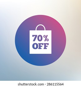70% sale bag tag sign icon. Discount symbol. Special offer label. Icon on blurred background. Vector