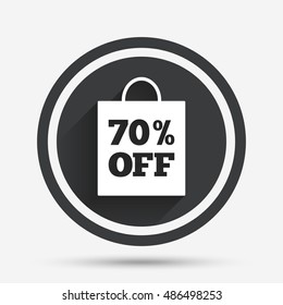 70% sale bag tag sign icon. Discount symbol. Special offer label. Circle flat button with shadow and border. Vector