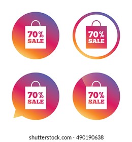 70% sale bag tag sign icon. Discount symbol. Special offer label. Gradient buttons with flat icon. Speech bubble sign. Vector