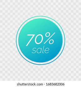 Símbolo circular de venta al 70%. Icono de aislamiento vectorial en fondo transparente. Signo de degradado azul para etiqueta de descuento, mejor oferta, anuncio