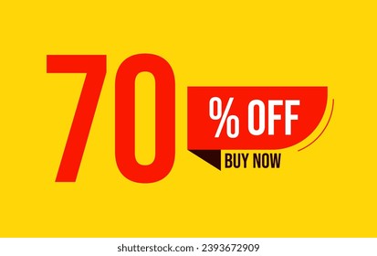 70% sale offer. Special offer discount label with sale percentage. 70 percent off price reduction badge. Promotion design isolated vector illustration, red and yellow.