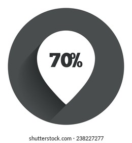 70% sale pointer tag sign icon. Discount symbol. Special offer label. Circle flat button with shadow. Modern UI website navigation. Vector