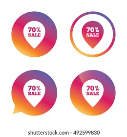 70% sale pointer tag sign icon. Discount symbol. Special offer label. Gradient buttons with flat icon. Speech bubble sign. Vector