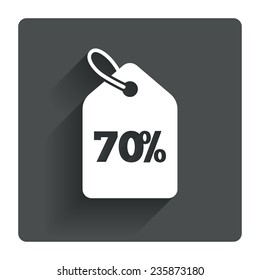 70% sale price tag sign icon. Discount symbol. Special offer label. Gray flat square button with shadow. Modern UI website navigation. Vector