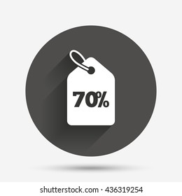 70% sale price tag sign icon. Discount symbol. Special offer label. Circle flat button with shadow. Vector