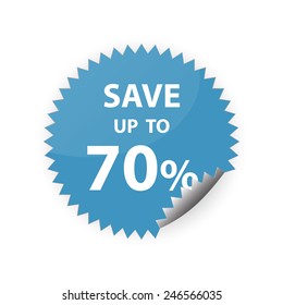 70% save up sticker vector icon