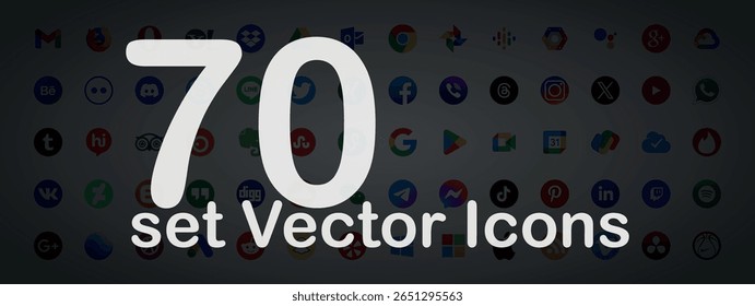 70 set Ícones de mídia social pacote de cor real.
