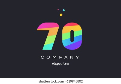 70 seventy creative color green orange blue magenta pink number digit company logo vector icon spectrum
