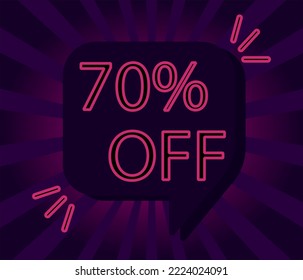 70% seventy percent off. pink outline on purple and black background. sale shopping banner. business fashion