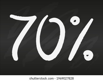 70 seventy percent sign on black chalkboard Simple flat vector illustration