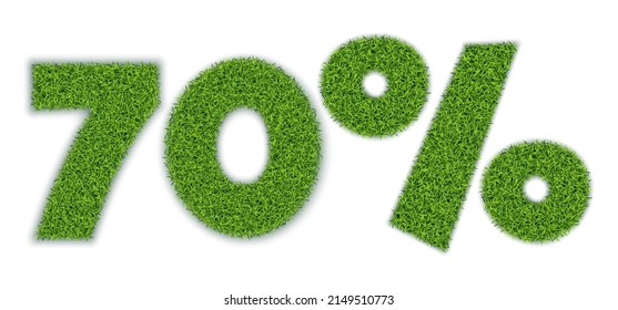 70% shapes with garden grass texture. Seasonal sale. Banner for advertising. 3D realistic style. Separate on a white background. Vector.