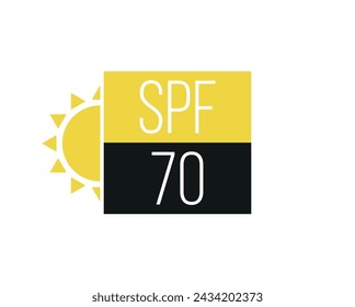 70 SPF-Vektor. Blockieren Sie Sonnenlicht, Schutz für UV-, UVA- und UVB-Strahlen. Design für Kosmetik und Creme