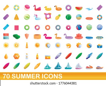 70 summer icons set. Cartoon illustration of 70 summer icons vector set isolated on white background