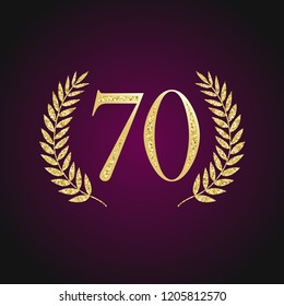 70 th years old logotype. Isolated elegant abstract nominee graphic seal of 70%. Congratulating celebrating decorating card design template Round shape luxurious digits, up to -70 % percent off sign