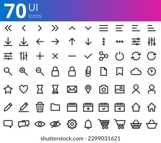 70 UI icons for website and applications set.