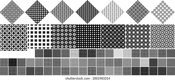 70 Universal different vector seamless patterns (tiling). Endless texture can be used for wallpaper, pattern fills, web page background,surface textures. Set of monochrome geometric ornaments.