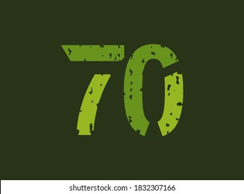 70 vector number made of grungy, grunge texture. Rubber stamp imprint style. For logo, brand label, poster, design elements etc.