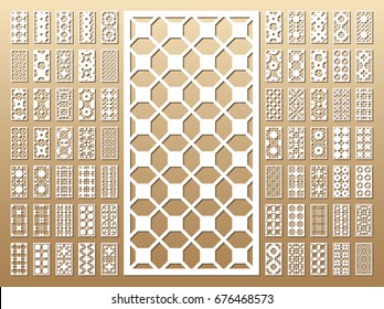 70+ vector panels. Cutout silhouette with arabic (girih geometric)  pattern. A picture suitable for printing invitations, laser cutting (engraving) stencil, wood and metal decorations.