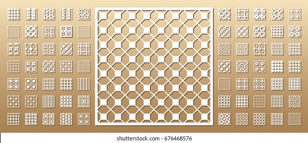 70+ vector panels. Cutout silhouette with arabic (girih geometric)  pattern. A picture suitable for printing invitations, laser cutting (engraving) stencil, wood and metal decorations.