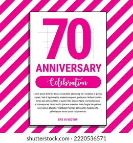 70 Year Anniversary Celebration Design, on Pink Stripe Background Vector Illustration. Eps10 Vector