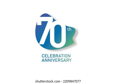 70 year anniversary celebration fun style logotype. anniversary white logo with green blue color isolated on red background, vector design for celebration, invitation and greeting card - Vector