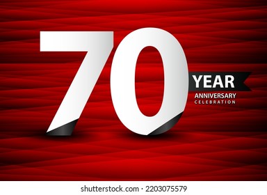 70 Year Anniversary Celebration Logo Vector On Red Background, 70 Number Design, 70th Birthday Logo, Logotype Number, Vector Anniversary For Celebration, Invitation Card, And Greeting Card 