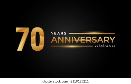 70 Year Anniversary Celebration with Shiny Golden and Silver Color for Celebration Event, Wedding, Greeting card, and Invitation Isolated on Black Background