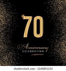 Ilustración de diseño de plantillas vectoriales de celebración de 70 años. Signo de aniversario de oro de 70 años. Celebración del brillo de oro. Símbolo claro y luminoso para el evento, la invitación, el premio, la ceremonia, el saludo.